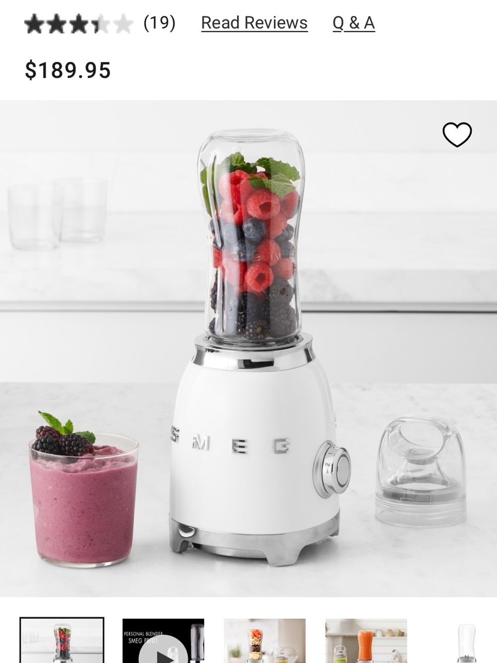 SMEG White Personal Blender with Portable Bottle - Picture 6 of 6